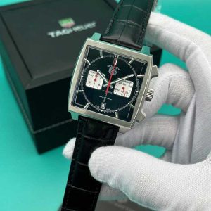 ساعت مچی مردانه تگ هویر موناکو بند چرم مشکی TagHeuer Monaco Black Dial