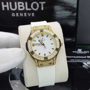 ساعت هابلوت زنانه فول نگین سفید طلایی Hublot Diamonds Golden White