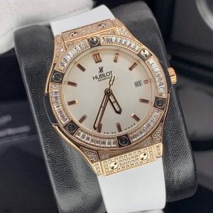 ساعت هابلوت زنانه فول نگین مخراج رزگلد سفید Hublot