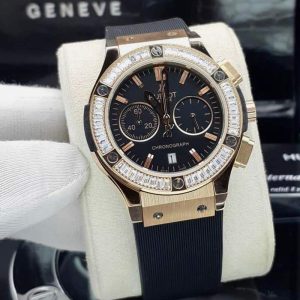 ساعت زنانه هابلوت ۳ موتوره نگین باگتی مشکی Hublot