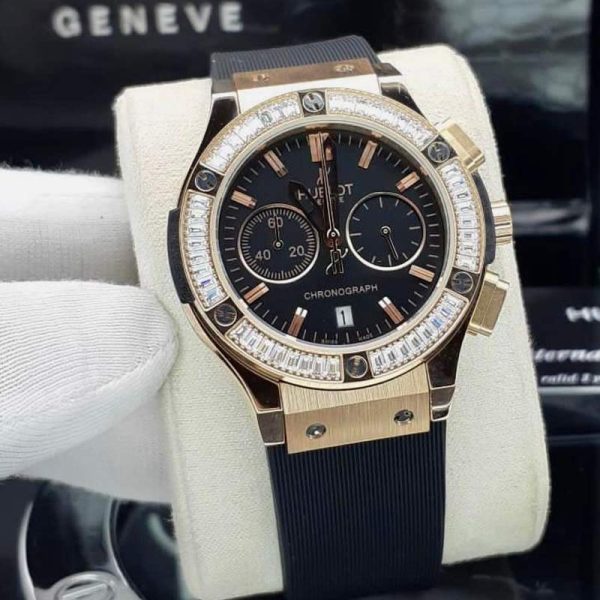 ساعت زنانه هابلوت ۳ موتوره نگین باگتی مشکی Hublot