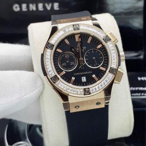 ساعت زنانه نگین باگتی هابلوت ۳ موتوره گلد مشکی Hublot