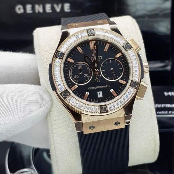 ساعت زنانه نگین باگتی هابلوت ۳ موتوره گلد مشکی Hublot