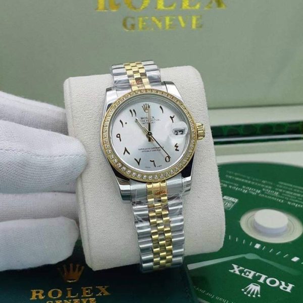ساعت زنانه رولکس سایز مدیوم نگین مخراج شده عدد عربی Rolex