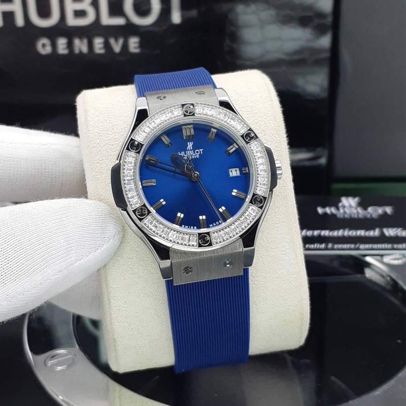 ساعت نگین دار زنانه هابلوت آبی Hublot