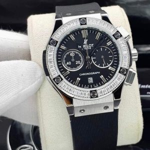 ساعت زنانه نگین باگتی هابلوت ۳ موتوره سیلور مشکی Hublot