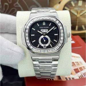 ساعت زنانه و مردانه پتک فیلیپ ناتیلیوس2 تقویم نگین مشکی Patek Philippe