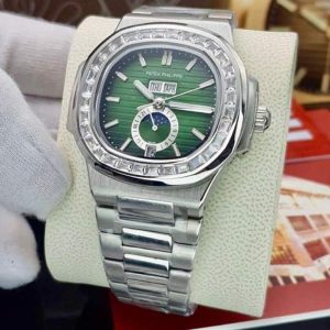 ساعت زنانه و مردانه پتک فیلیپ ناتیلیوس2 تقویم نگین آبی روشن Patek Philippe