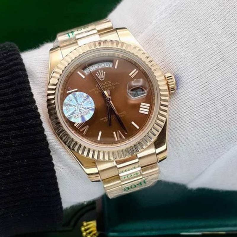 ساعت مردانه رولکس دی دیت سایز 42 گلد قهوه ای Rolex