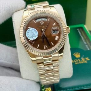 ساعت مردانه رولکس دی دیت سایز 42 گلد قهوه ای Rolex