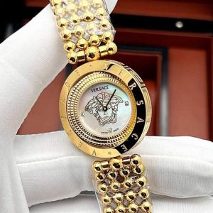 ساعت زنانه ورساچه قاب گردان توپی ۲۰۲۴ صفحه بیضی گلد سفید Versace