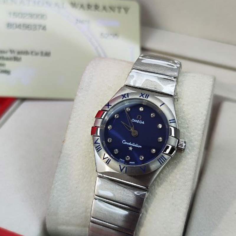 ساعت زنانه امگا تیفانی نگین دار سورمه ای سیلور Omega