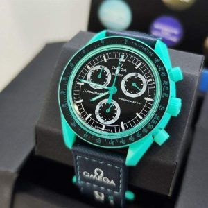 ساعت امگا سواچ بند برزنتی سبز مشکی Omega