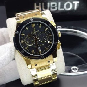 ساعت مردانه هابلوت 3موتوره گلد دور مشکی Hublot