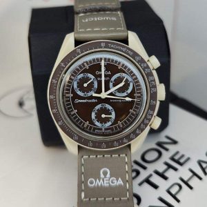 ساعت امگا سواچ بند برزنتی کرم قهوه ای Omega