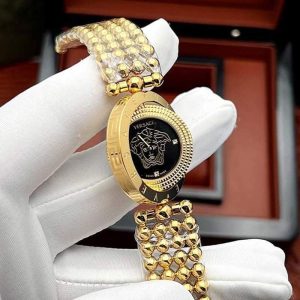 ساعت زنانه ورساچه قاب گردان توپی ۲۰۲۴ صفحه بیضی گلد مشکی Versace