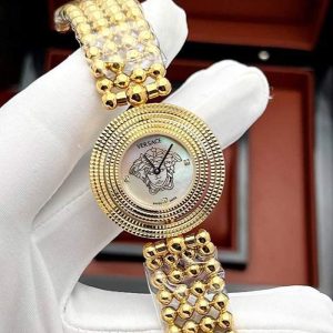 ساعت زنانه ورساچه قاب گردان توپی ۲۰۲۴ صفحه دایره گلد سفید Versace
