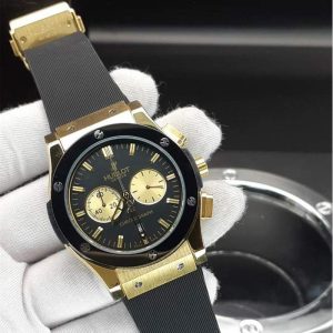 ساعت مردانه هابلوت صفحه اسکلتون۳ موتوره گلد مشکی Hublot