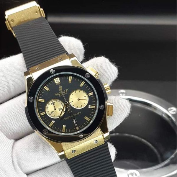 ساعت مردانه هابلوت صفحه اسکلتون۳ موتوره گلد مشکی Hublot