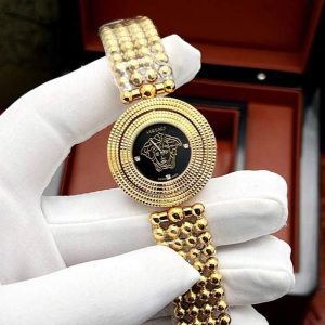 ساعت زنانه ورساچه قاب گردان توپی ۲۰۲۴ صفحه دایره گلد مشکی Versace