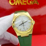 ساعت مردانه امگا بند چرمی سبز گلد Omega