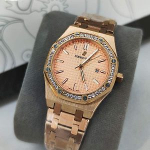 ساعت اودمار پیگه دور نگین رزگلد کرم Audemars Piguet AP