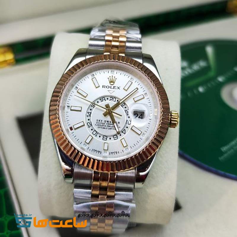 ساعت رولکس مردانه اسکای سفید سیلور گلد Rolex SKY