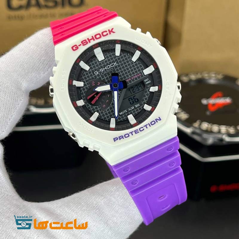 ساعت زنانه و مردانه کاسیو جی شاک سفید بنفش صورتی Casio G-Shock