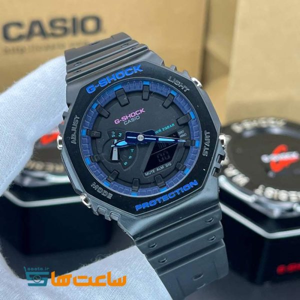 ساعت زنانه و مردانه کاسیو جیشاک مشکی آبی Casio G-Shock GA-2100