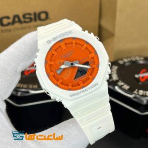 ساعت زنانه و مردانه کاسیو جیشاک سفید نارنجی Casio G-Shock GA-2100