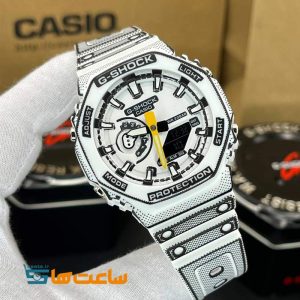 ساعت زنانه و مردانه کاسیو جیشاک سفید مشکی Casio G-Shock GA-2100