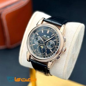 ساعت مچی پتک فیلیپ بند چرم رزگلد مشکی Patek Philippe Perpetual Calendar