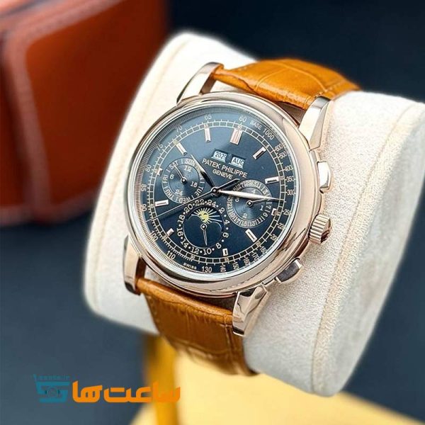 ساعت مچی پتک فیلیپ بند چرم رزگلد خردلی Patek Philippe Perpetual Calendar
