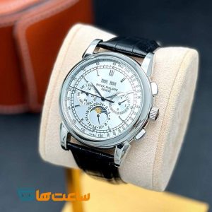 ساعت مچی پتک فیلیپ بند چرم مشکی سیلور Patek Philippe Perpetual Calendar