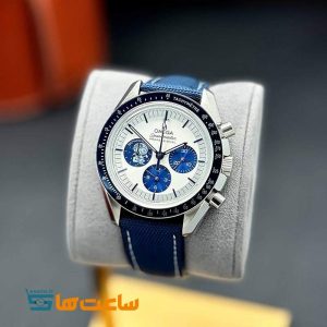ساعت مچی مردانه امگا اسپیدمستر کرنوگراف چرمی سورمه ای سفید Omega Speedmaster
