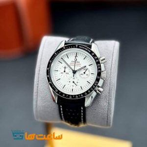 ساعت مچی مردانه امگا اسپیدمستر کرنوگراف چرمی مشکی سفید Omega Speedmaster