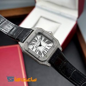 ساعت مچی مردانه کارتیر مشکی نگین دار Cartier Santos Diamonds