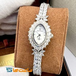 ساعت رویال کرون بند نقره ای تک دور سیلور سفید ROYAL CROWN