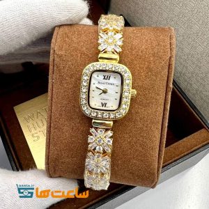 ساعت رویال کرون بند نقره ای تک دور گلد سفید ROYAL CROWN