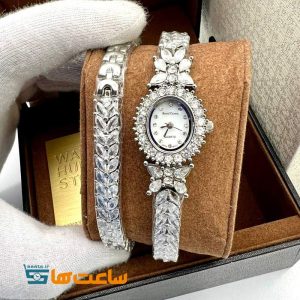 ساعت رویال کرون بند نقره ای دستبند دو دور سیلور سفید ROYAL CROWN