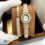 ساعت رویال کرون بند نقره ای دستبند دو دور گلد سفید ROYAL CROWN