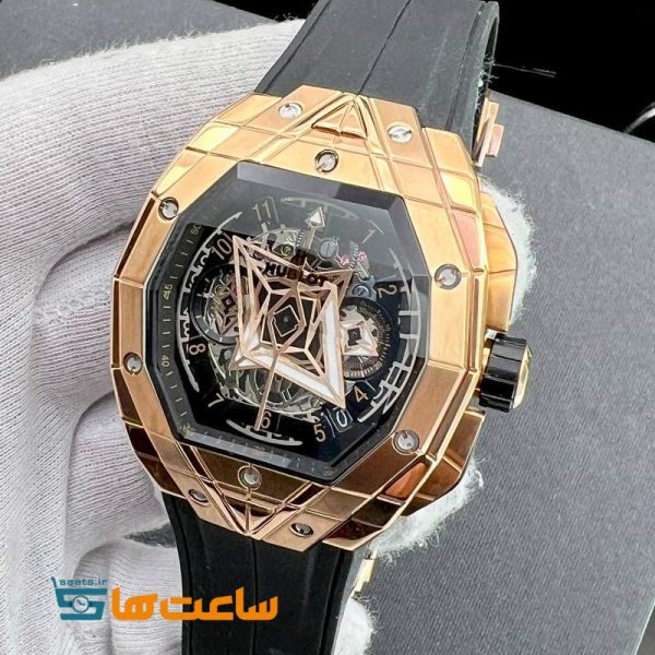 ساعت هابلوت مردانه مدل کهکشانی کرنوگراف رزگلد مشکی HUBLOT Sang Bleu
